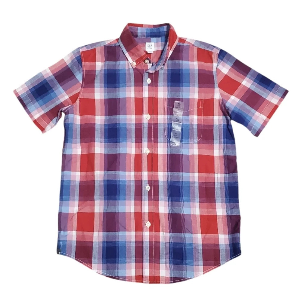 NWT GAP Kids Boy's Plaid Collar Button Down Holiday Western Shirt XL 12